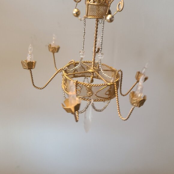 VTG Beaded Chandelier Ornament Gold W/ Silver Beaded Accent Candle Shaped 5.5" - Picture 6 of 6